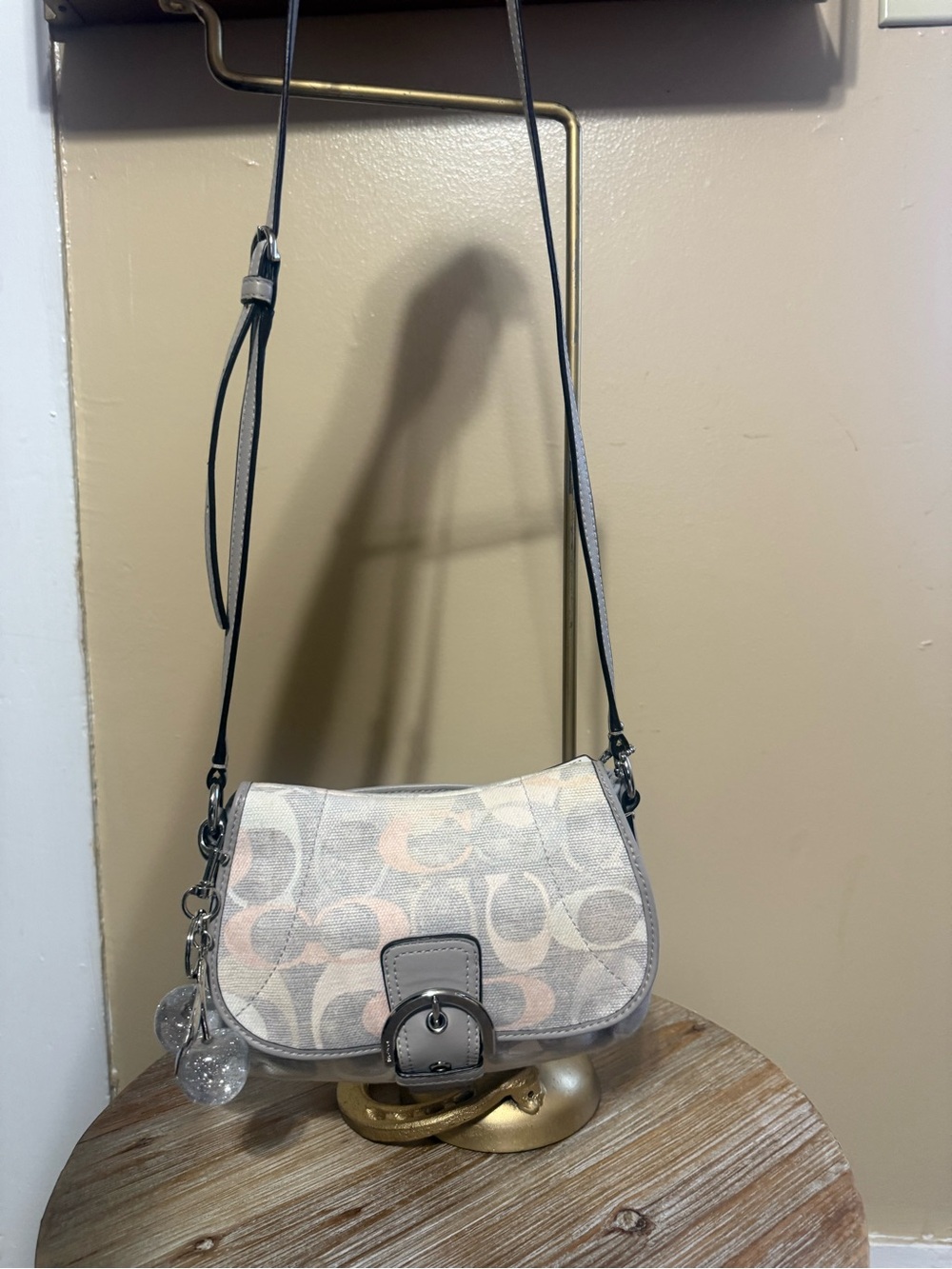 Coach Canvas Saddle Crossbody in Beige with Pink Accents Cherries not included - Picture 3 of 9